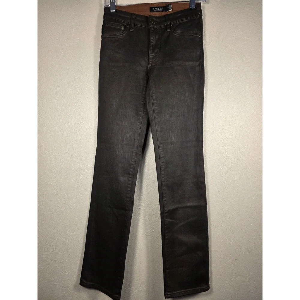 Lauren Ralph Lauren Midrise Straight Leg BR Coated Jeans Stretch Size 00